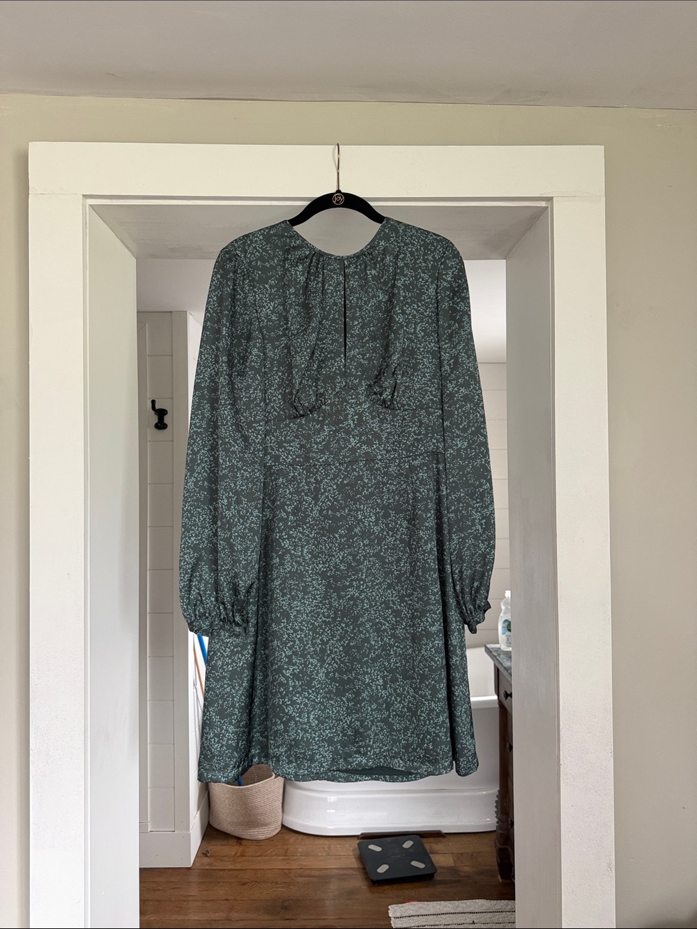 Gianni Bini Teal Green Floral Long-Sleeve A-Line Dress
